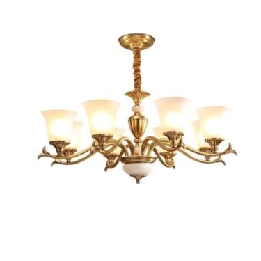 Imagem de Luminária pendente retrô americana toda em cobre - Design simples e elegante | Ideal para sala de estar, sala de jantar, casas de campo e duplexes, com detalhes em jade | Zhongshan Lighting