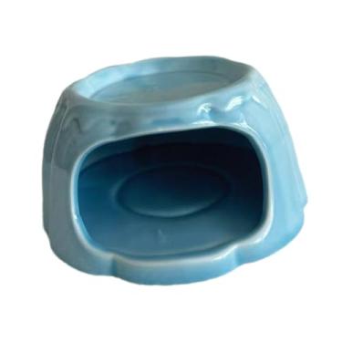 Imagem de WeiLaiKeQi Casinha de cerâmica para hamster, esconderijo para pequenos animais, caverna multifuncional e, com comedouro para hamster anão e ouriço, Azul