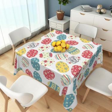 Imagem de SIEDYCV Toalha de mesa quadrada com ovo de páscoa, 178 cm, estampa floral, tecido de ovos coloridos, poliéster, resistente a vincos, capa de mesa reutilizável para festa de Páscoa, jardim, sala de