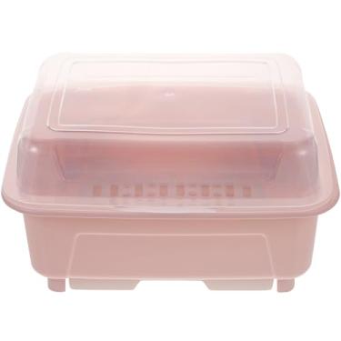 Imagem de BESTonZON Escorredor de pratos com tampa Suporte de prato de secagem de copos bandeja suporte de garrafa talheres escorredor de pratos suporte de utensílios de cozinha para bancada de cozinha