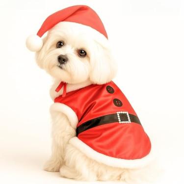 Imagem de Kit 1-4 Roupa Roupinha para Cachorro Gato Natal Fantasia com Gorro Chapéu Natalina 5 Tamanhos(Tamanho 4,4)