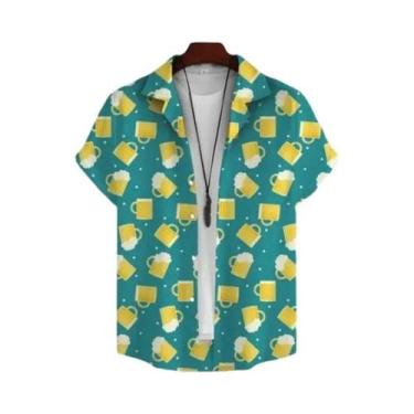 Imagem de Camisa Havaiana Masculina Estampada Em 3D Com Tema De Cerveja, Manga C