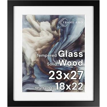 Imagem de Frame Amo Moldura para pôster de madeira maciça preta, 58 x 69 cm, tapete branco para imagem de 45 x 56 cm, frente de vidro temperado, 3,8 cm de largura, 2,5 cm de espessura