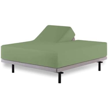 Imagem de Lençol King com elástico Flex Head para cama ajustável – 86 cm dividido a partir do topo, algodão egípcio 600 fios, trama acetinada, bolso profundo de 40,6 cm para dormir, macio e respirável (verde