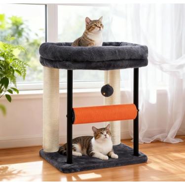 Imagem de Hey-brother Árvore de gato, arranhador para gatos com cama, torre resistente com colunas totalmente envoltas em sisal e bola de brinquedo de pelúcia para gatinhos internos, 48 cm, cinza esfumaçado