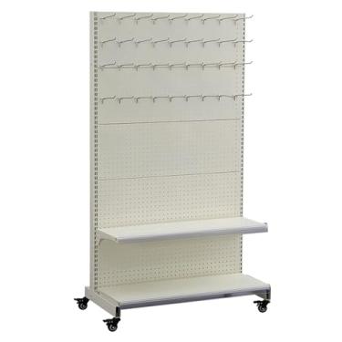 Imagem de Painéis de metal independentes com 30 ganchos, prateleiras e rodas universais, solução de armazenamento móvel para garagem, sala de artesanato e organização (122 x 165 cm)