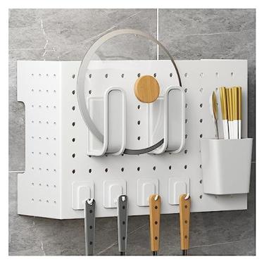 Imagem de Kit organizador de quadro de parede de cozinha com acessórios - Painel de armazenamento de metal DIY para casa e escritório, 40 x 20 x 40 cm, branco - Solução versátil para exibição de parede