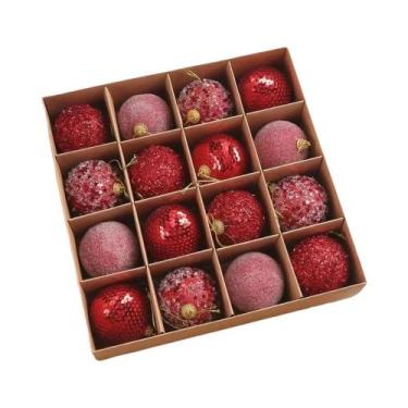 Imagem de Conjunto De Bolas De Natal Com Lantejoulas Vermelhas E Douradas 8Cm 9p