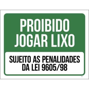 Imagem de Kit 10 Placas Proibido Jogar Lixo Sujeito Penalidades Da Lei - Sinaliz
