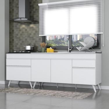 Imagem de Kit 2 Balcões Gabinete Pia 150 Cm E Cooktop 70 Cm Veneza Multimóveis Mp2073.891 Branco