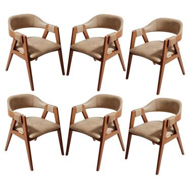 Imagem de Kit 6 Cadeiras de Jantar em Madeira Lina Estofada Couríssimo Bege CCS