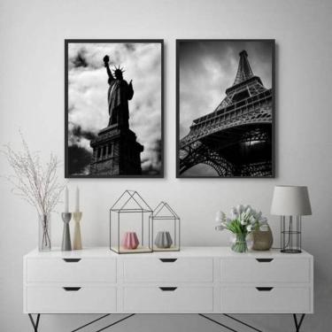 Imagem de Kit 2 Quadros Decorativos Paris e New York
