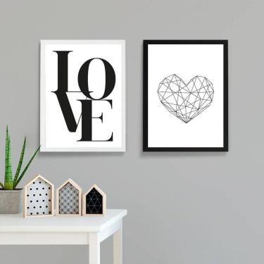 Imagem de Kit 2 Quadros Decorativos Coração Geométrico