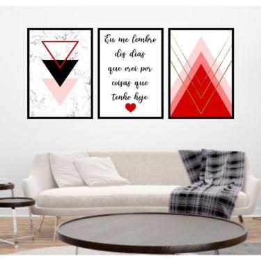 Imagem de Kit 3 Quadros Decorativos Geométrico Eu Lembro Vermelho