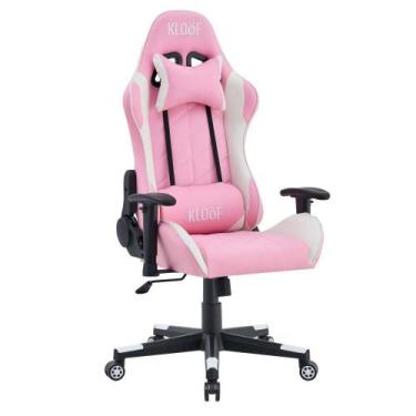 Imagem de Cadeira Giratória Gamer Reclinável Kl3 Branco E Rosa - Kloof