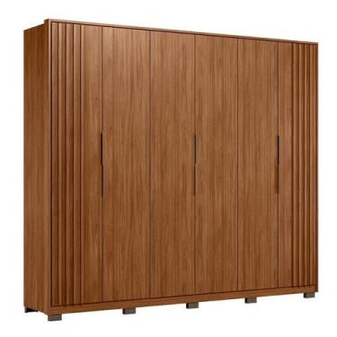 Imagem de Guarda Roupa Casal Ripado Atrice D66210KPE 6 Portas Nogueira Touch com