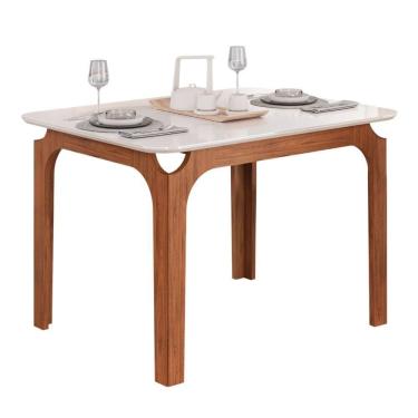 Imagem de Mesa Sala De Jantar 1,20m Tampo Em Vidro Madeirado-off White
