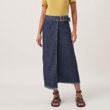 Imagem de Saia Midi Jeans Transpassada Com Fivela-Feminino