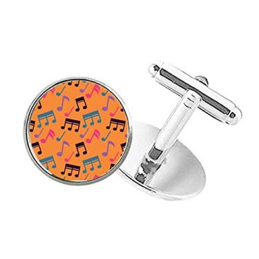 Imagem de DIYthinker Abotoaduras coloridas com clipe de botão redondo laranja com notas musicais