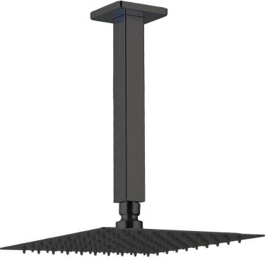 Imagem de Kit Chuveiro Teto Inox 304 Slim 30cm E Braço 25cm Mundaú - Preto