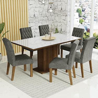 Imagem de Conjunto Sala de Jantar Mesa Tampo de Vidro 6 Cadeiras Rustic/branco/silver Geórgia Madesa