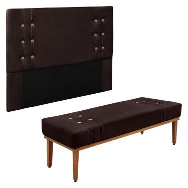 Imagem de Kit Cabeceira e Calçadeira Recamier Solteiro 0,90m Gênova Suede Marrom Café - Pallazio