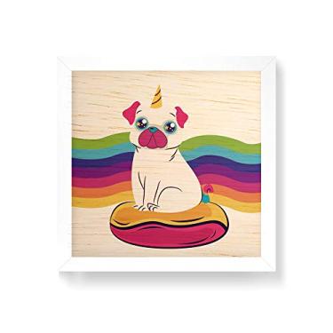 Imagem de Arte Maníacos Quadro decorativo com moldura caixa branca em Madeira - Pugcórnio Arcoíris - 30x30cm