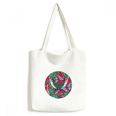 Imagem de Sacola de lona com folhas de pássaro rosa céu feliz bolsa de compras casual bolsa de mão