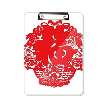Imagem de Lanterna chinesa vermelha padrão tradicional prancheta pasta bloco de escrita placa de apoio A4