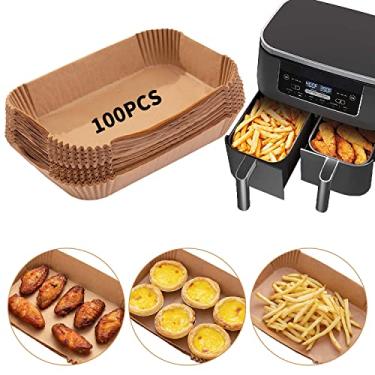Imagem de Forro de papel descartável Air Fryer, 100 peças de forros de papel manteiga de grau alimentício para Ninja DZ201, acessórios de fritadeira de ar duplo Ninja Foodi (22,8 x 15,2 cm, natural)