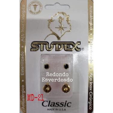 Imagem de Brinco Studex Classic 4Mm Bezel Verde Esmeralda Medio Dourado