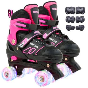 Imagem de Patins infantis, patins de tamanho ajustável para meninas e meninos, para crianças iniciantes, patins infantis com 8 rodas iluminadas, patinação ao ar livre para meninos e meninas, sapatos de