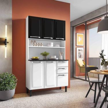Imagem de Kit de Cozinha Compacta Aço 6 Portas 2 Gavetas Pratika Branco com Preto - Rede Móveis