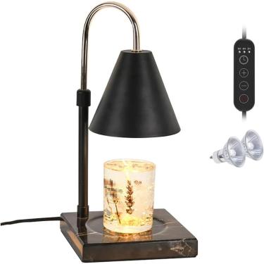Imagem de Lâmpada aquecedora de velas regulável com temporizador 2H / 4H / 8H Altura ajustável de cima para baixo Lâmpada de vela elétrica com base de mármore Lâmpada de mesa moderna Aquecedor de vela