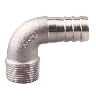 Imagem de DERPIPE Mangueira de 1,9 cm x 1,9 cm macho NPT aço inoxidável 90 graus cotovelo rosca farpada encaixe de tubulação