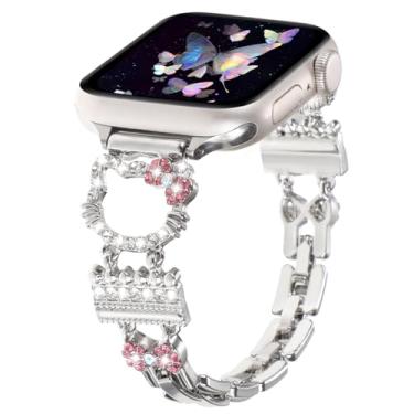 Imagem de Pulseira feminina brilhante compatível com Apple Watch Ultra 2 séries 9/8/7/6/5/4/3/2/1/SE de 40 mm, 41 mm, 38 mm, 44 mm, 42 mm, 42 mm, 49 mm/45 mm/44 mm/42 mm, gato prateado)