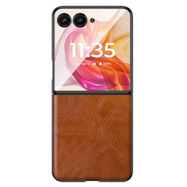 Imagem de LTLMYDAM Capa de luxo para Moto Razr 50Ultra/50, capa de couro genuíno de cera de óleo, feita à mão, fina, capa de proteção de borda elevada, laranja, 50Ultra