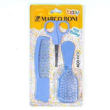 Imagem de Kit Baby Com Tesoura, Escova E Pente de Cabelo - Marco Boni, Azul