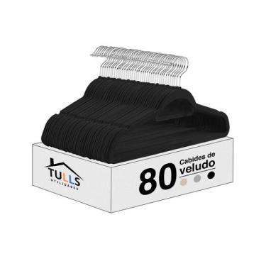 Imagem de Cabides De Veludo Slim Ultra Finos Antideslizantes - Tulls, Preto, 80