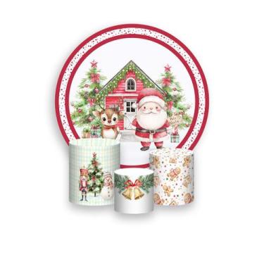 Imagem de Painel De Festa Redondo 1,50x1,50 + Trio De Capas Cilindro - Natal no 