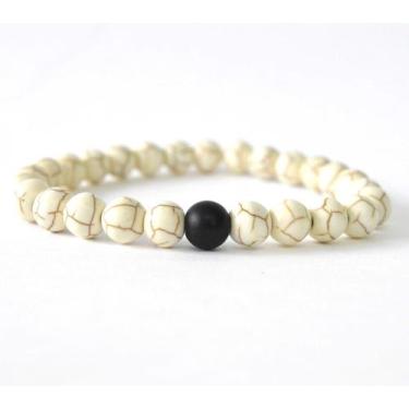 Imagem de Pulseira Pedra Natural Howlita Branca e Murano Black - Vorax Acessório
