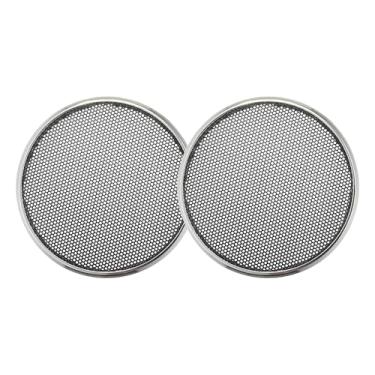 Imagem de ACROPIX Capa universal para grades de alto-falante de carro de 5 cm redonda de malha de 5 cm caixa protetora de subwoofer revestimento de ferro prateado preto - Pacote com 2