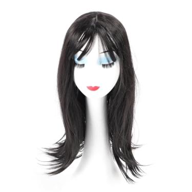 Imagem de Peruca Preta Moderna Com Franja para Mulheres, Peruca Longa de Cabelo Sintético para Fantasia de Cosplay Diariamente, Lindamente Texturizada, Alças Ajustáveis, Cor Preta Chique e