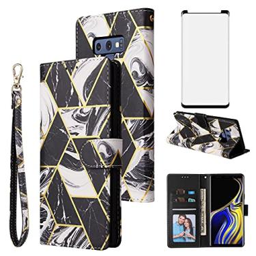 Imagem de Asuwish Capa tipo carteira compatível com Samsung Galaxy Note 9 e protetor de tela de vidro temperado, capa flip de couro, suporte para cartão, capas de celular para Galaxies Gaxaly Glaxay Note9 Not Women Men Black