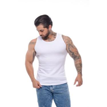 Imagem de Regata Masculina Canelada Modelo Americano Algodão - Volgue, Branco, P
