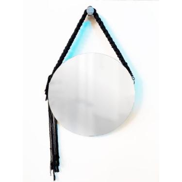 Imagem de Espelho Decorativo Adnet Vintage Macramê Preto 40 Cm Redondo - e2g Des