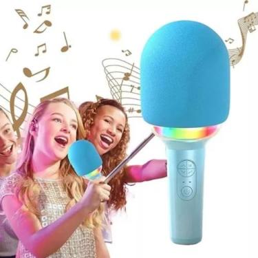 Imagem de Microfone Sem Fio Karaokê Alto-falante Rgb Player Kid Azul - altomex