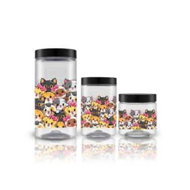 Imagem de Kit 3 Potes Vasilha Plástico Porta Ração Petiscos Cozinha Diversos Gat