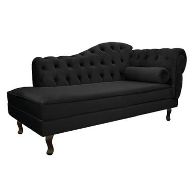 Imagem de Divã Recamier Sofá Juliana 140cm Lado Esquerdo Suede Preto Sala de Estar Recepção Quarto Escritório Capitonê Luis XV - AM Decor