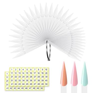 Imagem de SIUSIO 50 peças de palitos de estilete para unhas com anel dividido de metal e pontas numeradas – Exibição transparente em forma de leque para prática de esmalte de unhas